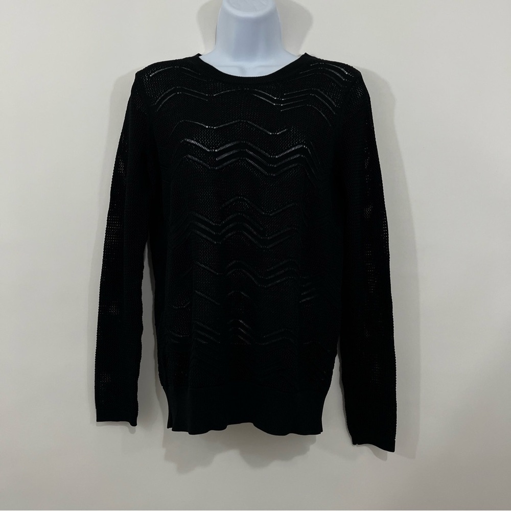 Vince Black Crew Neck Open Knit Long Sleeve Sweater